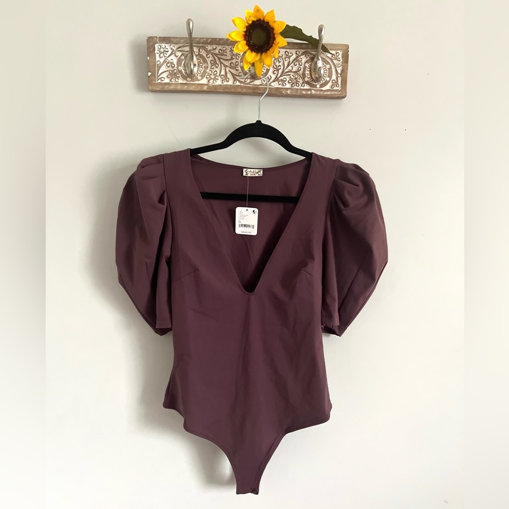 FREE PEOPLE Va Va Voop Duo Bodysuit - Size XS - Raisin Ruckus Stretch Top - NWT - Picture 3 of 12